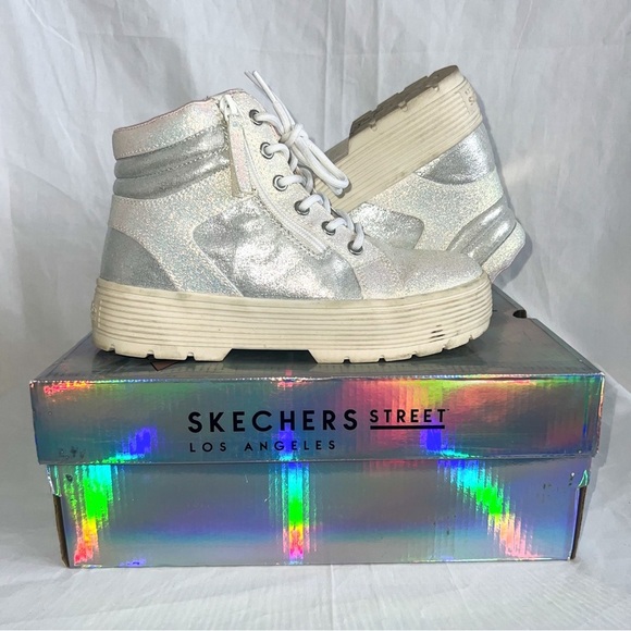 Skechers Other - Skechers Street Elevated City Shine High Top Sneakers - White/Pink, Size 4